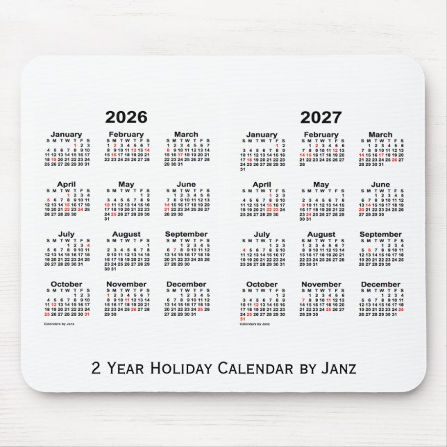Vit 2026-2027 2 år helgdagkalender vid Janz Musmatta (Framsidan)