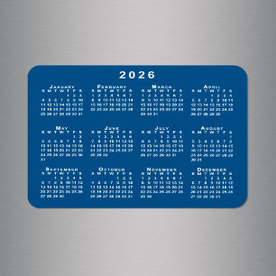 Vit 2026-kalender - blå bakgrundsmall magnet