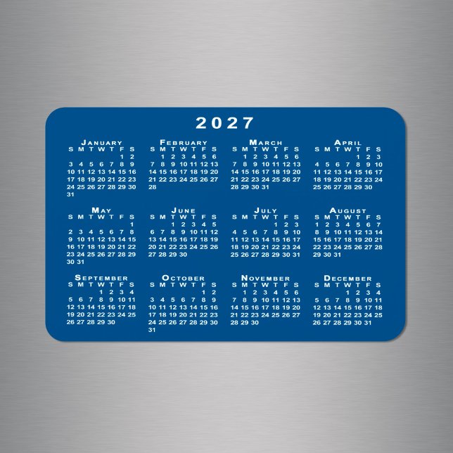 Vit 2027-kalender Blå bakgrundsmall Magnet (White 2027 Calendar Blue Background Template Magnet in situ)
