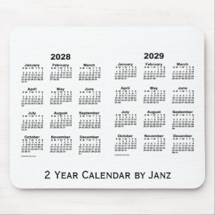 Vit 2028-2029 2 år kalender av Janz Mousepad Musmatta