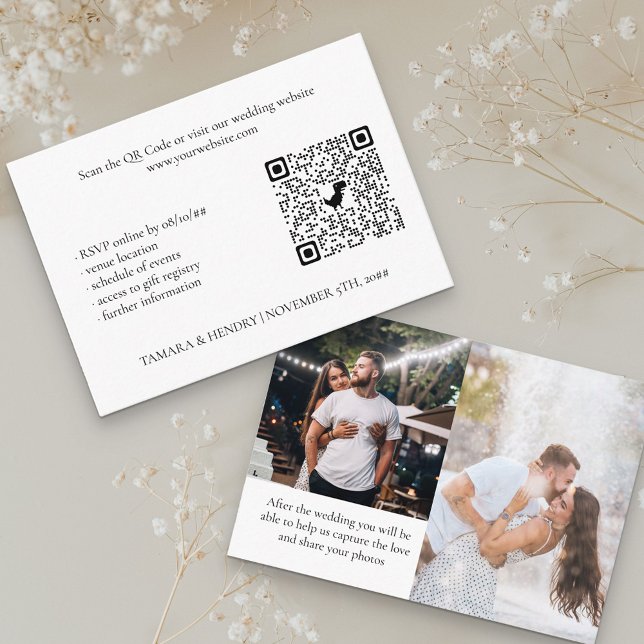 Vit 2 Foto Online RSVP QR-kod Bröllop Tilläggskort (Skapare uppladdad)
