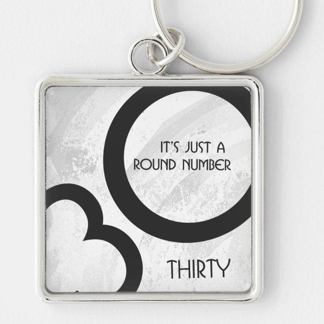 Vit 30-årsjubileum fyrkantig silverfärgad nyckelring (Framsidan)