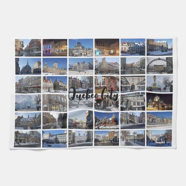 Vit 36 Foto Collage Grid Resa Anpassad Kökshandduk (Horisontell)