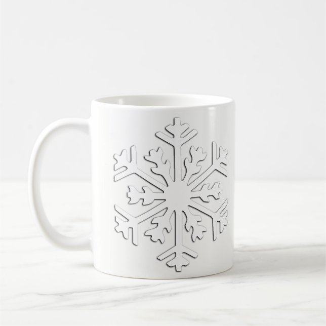 Vit 3-d-snöflake på en vit bakgrund kaffemugg (Vänster)