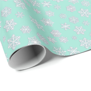 Vit 3-d snöflingor på akvatisk bakgrund presentpapper