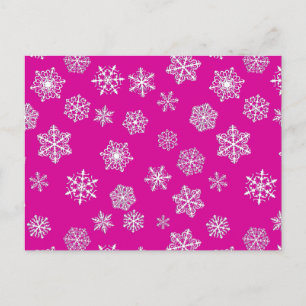 Vit 3-d snöflingor på fuchsisk rosa vykort