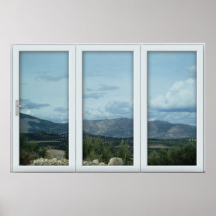 Vit 3-fönsterbild Land och berg Poster