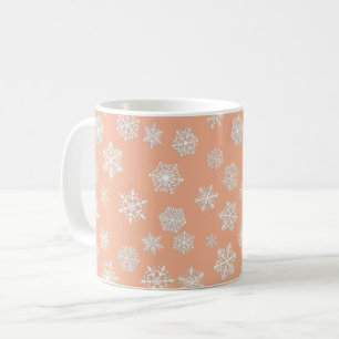 Vit 3D-Snöflingor på persikombakgrunden Kaffemugg