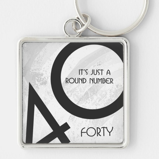 Vit 40-årsjubileum fyrkantig silverfärgad nyckelring (Framsidan)
