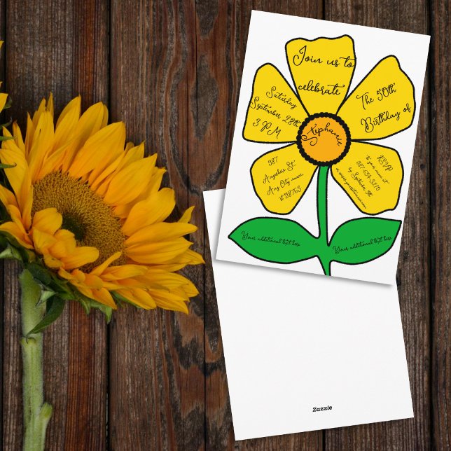 Vit 50:e födelsedag Guld Doodle Flower Inbjudningar (Skapare uppladdad)