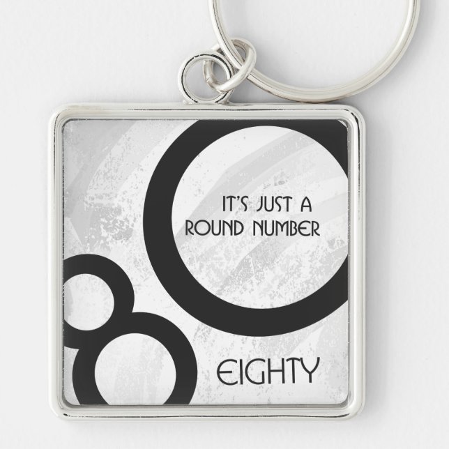 Vit 80-årsjubileum fyrkantig silverfärgad nyckelring (Framsidan)