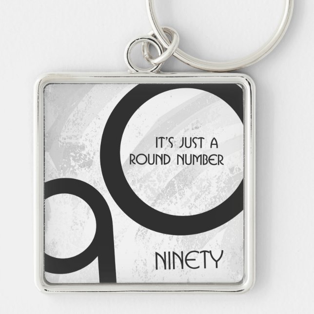 Vit 90-årsjubileum fyrkantig silverfärgad nyckelring (Framsidan)