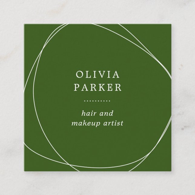 Vit Abstrakt Cirkel| Grönt av skog Fyrkantigt Visitkort (Framsida)