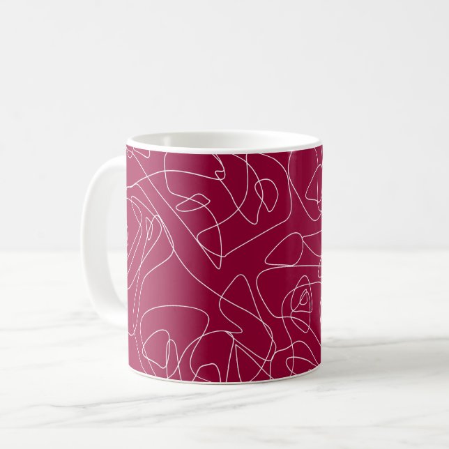 Vit abstrakt doodlar på mörkens röda bakgrund kaffemugg (Framsida vänster)