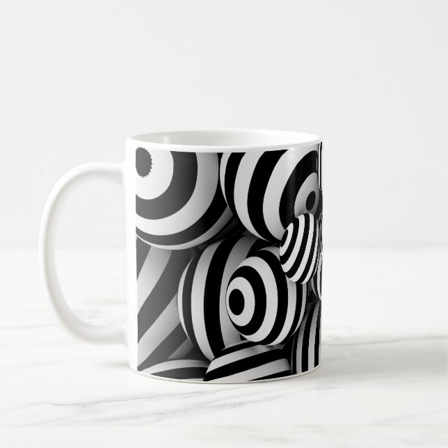 Vit abstrakt med bollar och svart lin kaffemugg (Vänster)