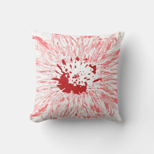vit Abstrakt Red and Rosa African Daisy Flower Kudde (Framsida)