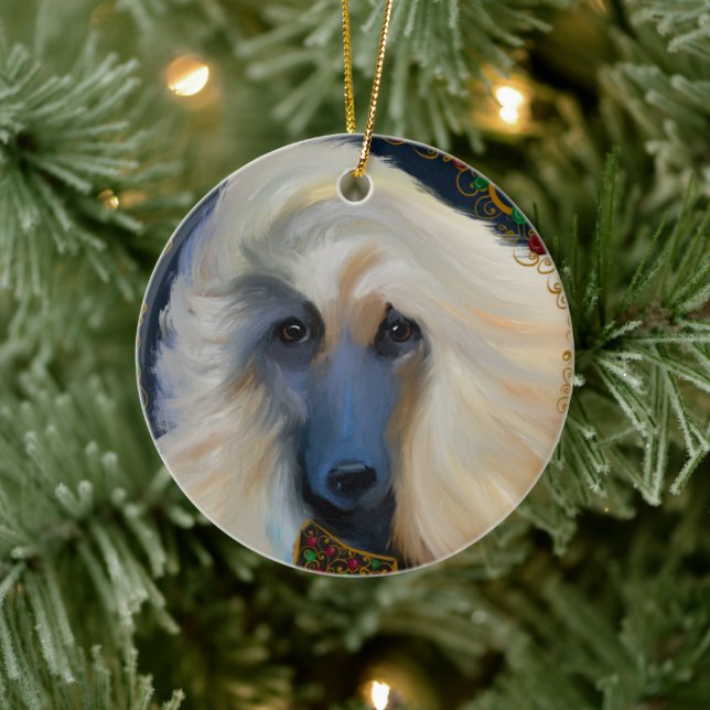 Vit Afghansk hund    Julgransprydnad Keramik (Träd)