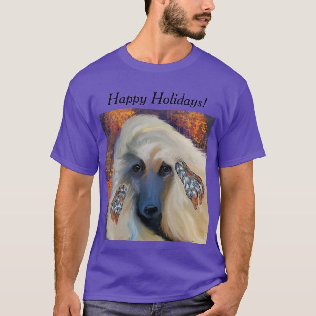 Vit Afghansk Hund  T Shirt (Framsida)