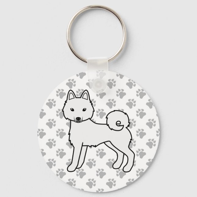 Vit Alaskan Klee Kai söt hund & tassar Nyckelring (Framsida)