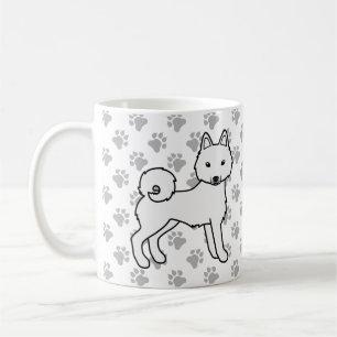 Vit Alaskan Klee Kai Söt Tecknad Hund & Tass Kaffemugg