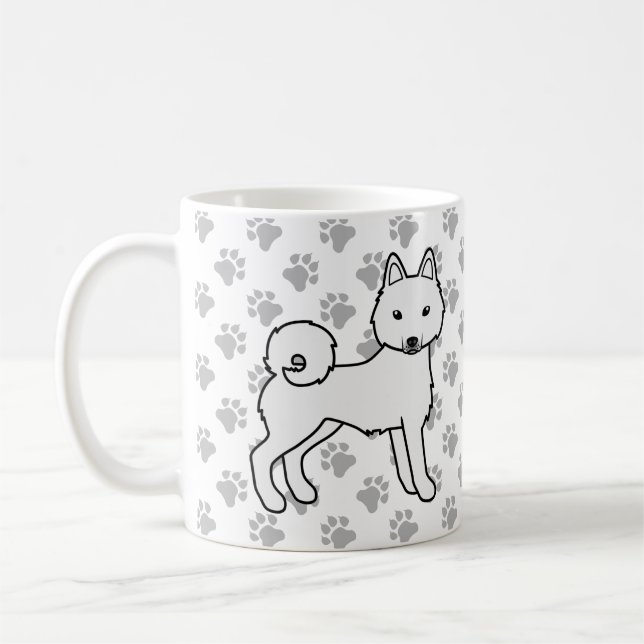 Vit Alaskan Klee Kai Söt Tecknad Hund & Tass Kaffemugg (Vänster)