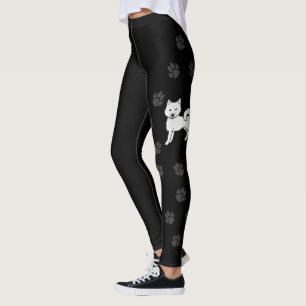 Vit Alaskan Malamute Söt Hund & Tassar Leggings