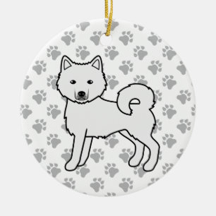 Vit Alaskan Malamute Söt Tecknad Hund Julgransprydnad Keramik