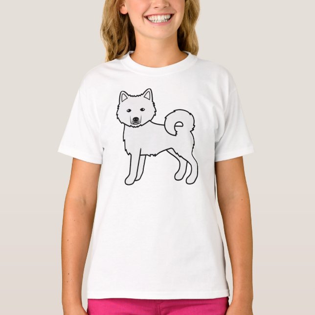 Vit Alaskan Malamute Söt Tecknad Hund T Shirt (Framsida)