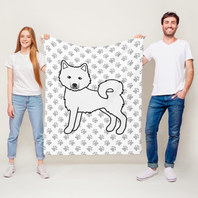 Vit Alaskan Malamute Söt Tecknad Hund & Tass Fleecefilt (På plats)