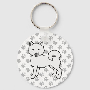 Vit Alaskan Malamute Söt Tecknad Hund & Tassar Nyckelring