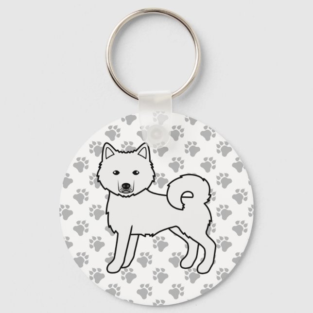 Vit Alaskan Malamute Söt Tecknad Hund & Tassar Nyckelring (Framsida)