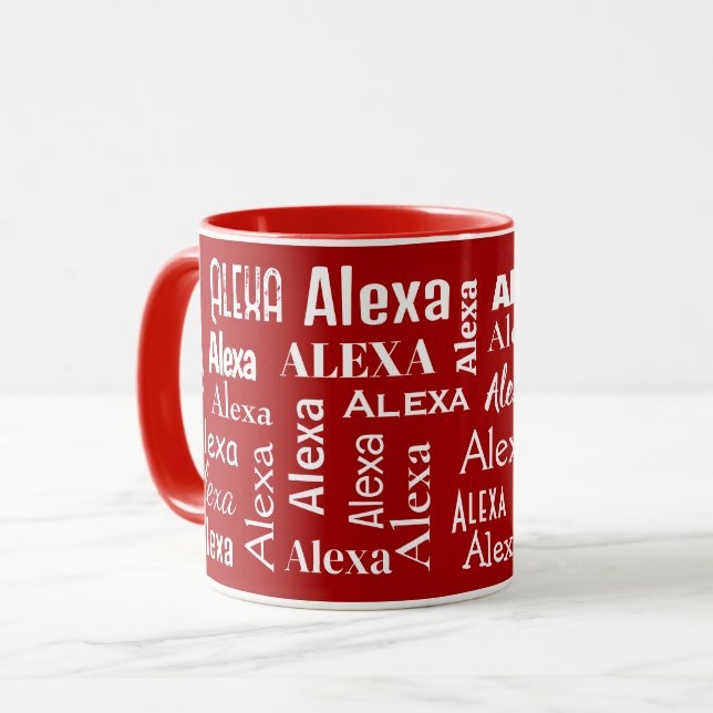 Vit ALEXA-namn på röd Mugg (Framsida vänster)
