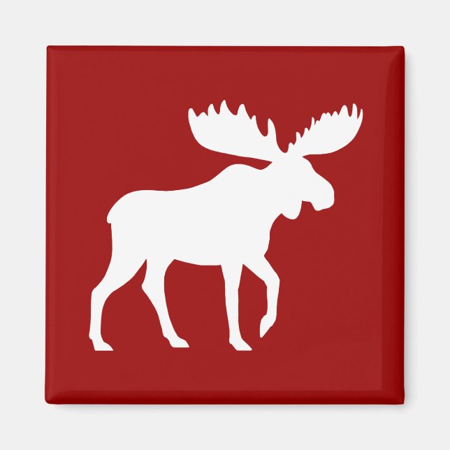 Vit Älg Siluett på Rött Magnet (Framsidan)