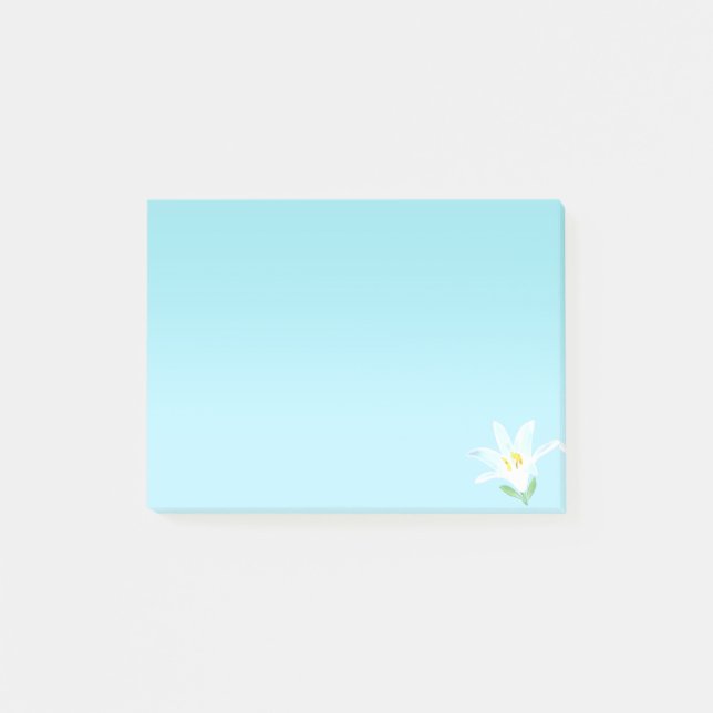 Vit Amaryllisblomma på Ljusblå Post-it Block (Framsida)
