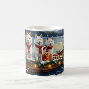 Vit American Eskimo Dog Jul Båt Högtid Kaffemugg