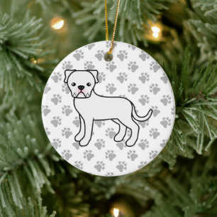 Vit amerikansk bulldogg söt serietecknad hund julgransprydnad keramik