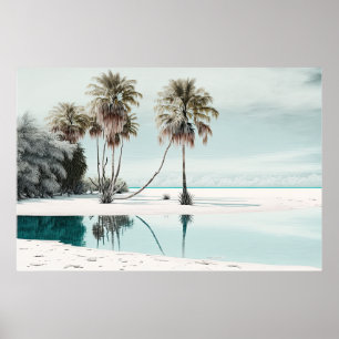 Vit and Beach med Handflatan Träd Ai Art Poster