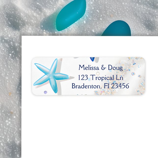 Vit and Blue Starfish Beachy Returadress Etikett (Skapare uppladdad)