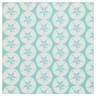 Vit and Dollar Seashells på Seafoam Blue Tyg