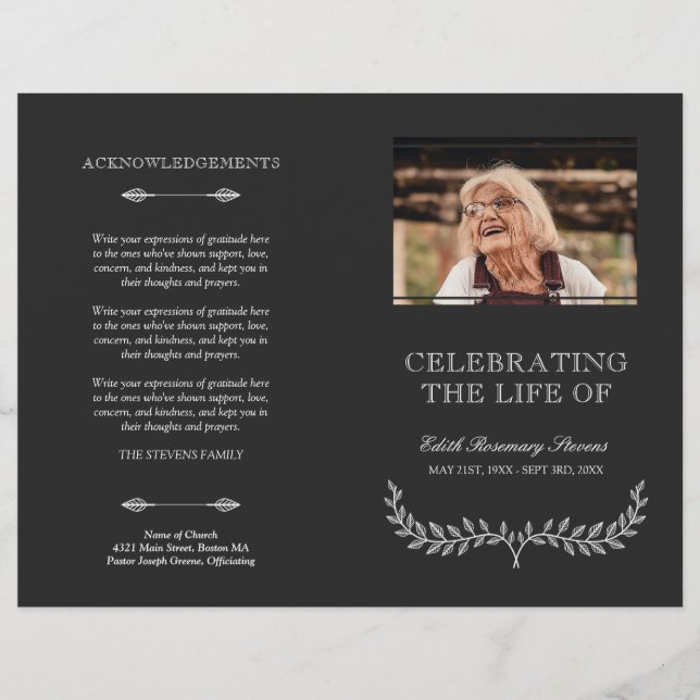 Vit andedräkt Firande i Life-begravningsprogrammet (Framsida)