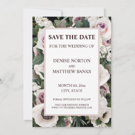 Vit anemon på True Black Save Date Invi Inbjudningar