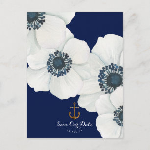 Vit Anemone Marinblå + Ankare Spara datum Meddelande Vykort