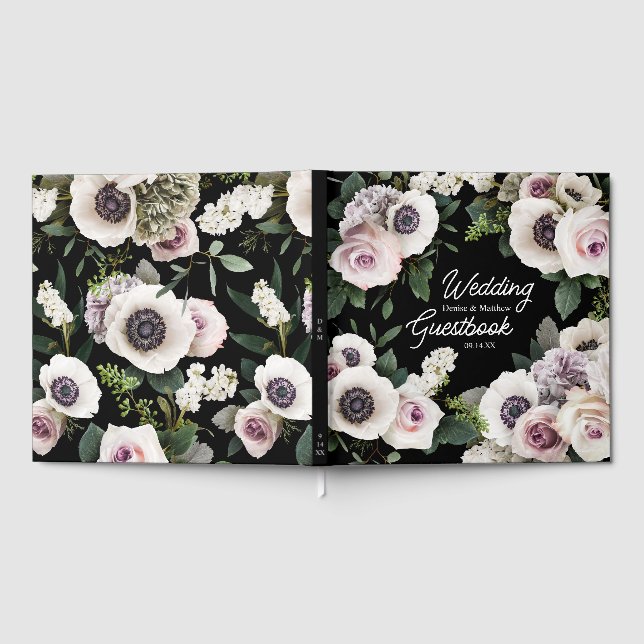 Vit Anemone på Äkta Svart Gästböcker (Full)