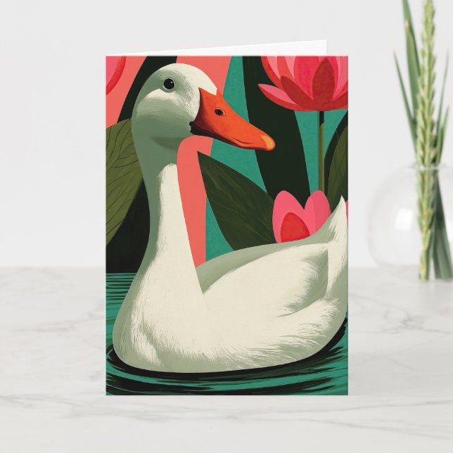 Vit anka Lotusdammen Botanisk konst Kort (Framsida)