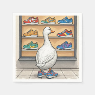 Vit anka som tittar i fönstret efter sneakers pappersservett