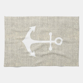 vit ankare på skorpa, faux grått burlap struktur kökshandduk