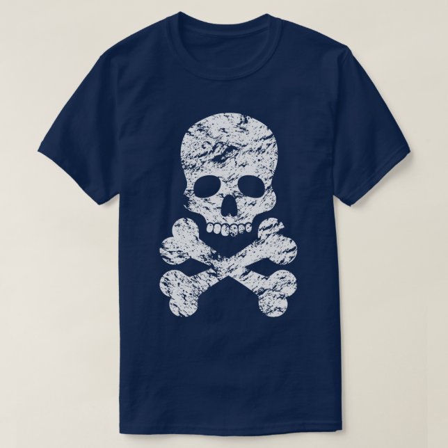 Vit ansträngd Skull och korsben T Shirt (Design framsida)