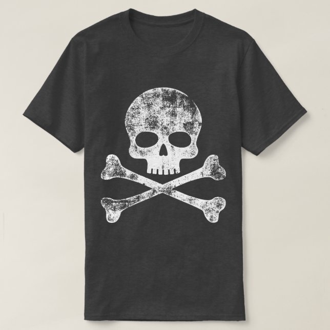 Vit ansträngd Skull och korsben T Shirt (Design framsida)