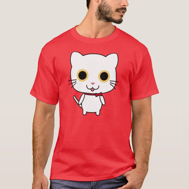 Vit Antropomorfisk katt T Shirt (Framsida)
