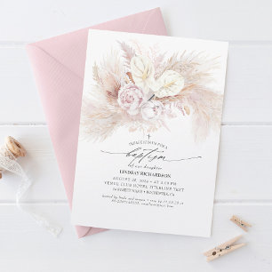 Vit anurum och Pampas Grass Blommigt Baptism Inbjudningar